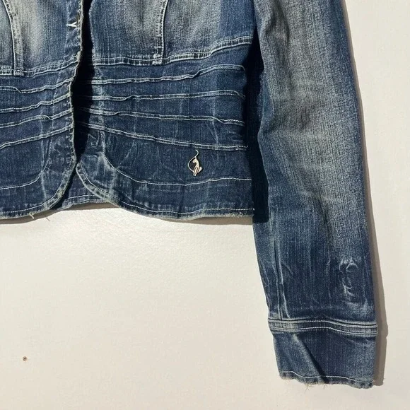 Vintage EUC Baby Phat Rare Blue Jeans Metal Cat Logo Denim Jacket Women Size XL - Picture 2 of 7